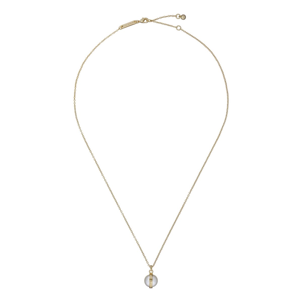 TED BAKER PERRETI: Logo Pearl Gold Tone Pendant Necklace