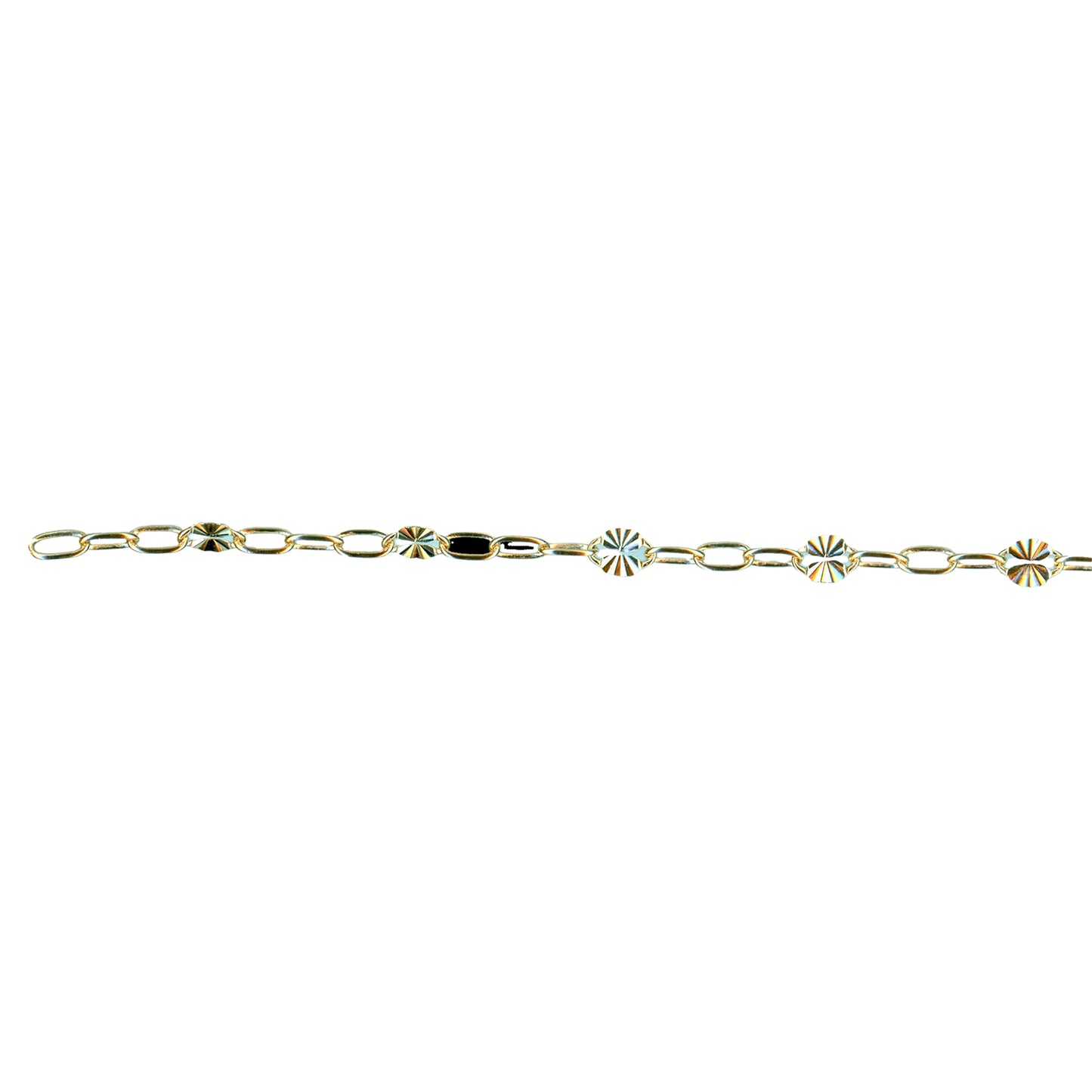 PermaJewel Gold Long alternated cable & hammered links 21cm bracelet