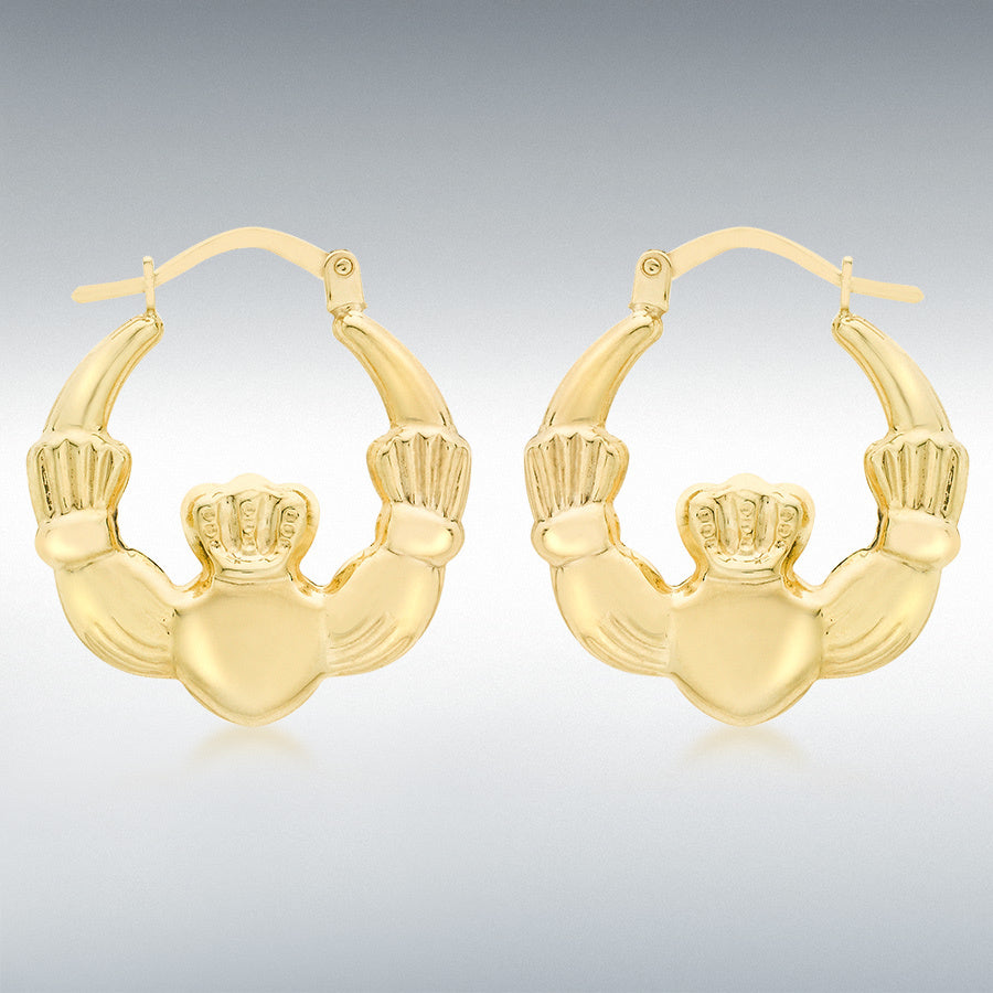 9ct Yellow Gold Claddagh Creole Earrings