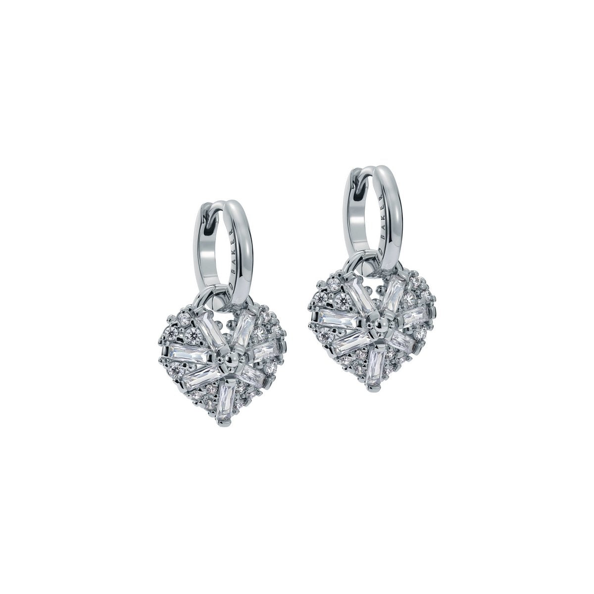 TED BAKER CHERISE: Crystal Cluster Heart Huggie Drop Earrings Silver Tone