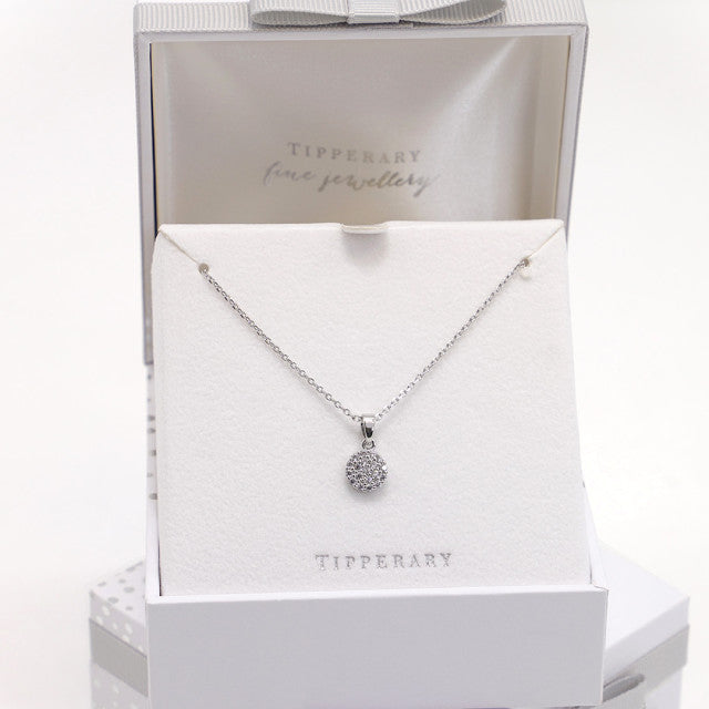 White Simple CZ Disc Drop Pendant