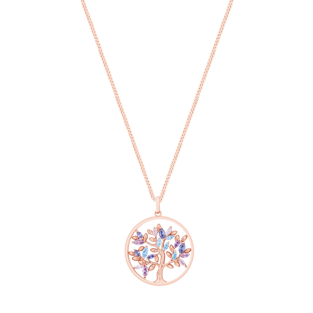 Tree Of Life Circle Blue Marquise Rose Gold Pendant