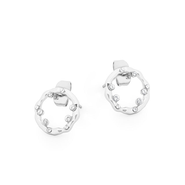 CIRCLE INSET WITH CRYSTAL EARRINGS SILVER