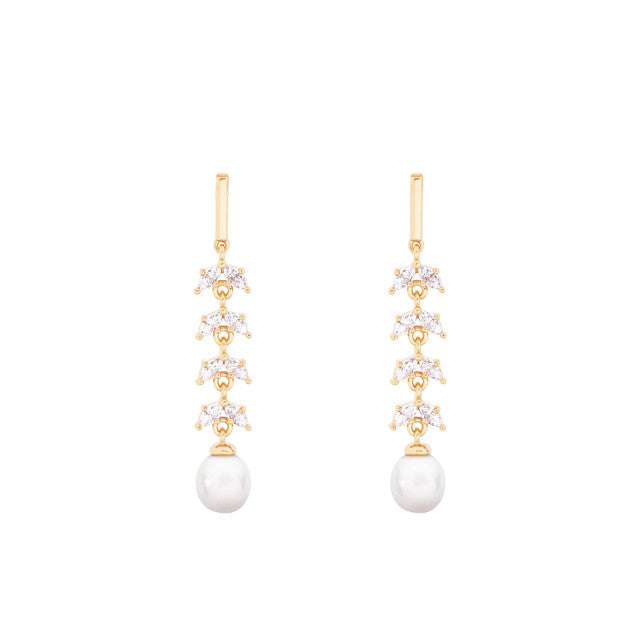 PEARL & CZ DROP EARRINGS GOLD