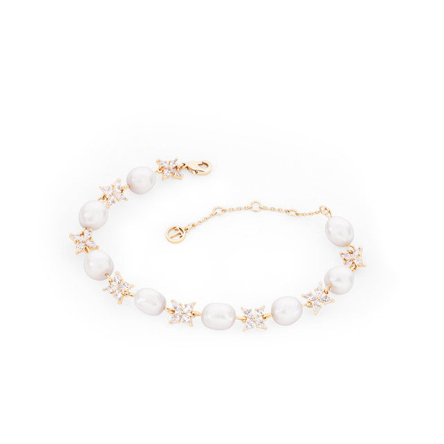NATURAL PEARL & CZ BRACELET - GOLD