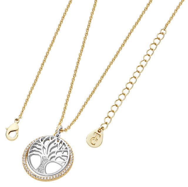 FLOATING TREE OF LIFE CZ CIRCLE GOLD/SILVER
