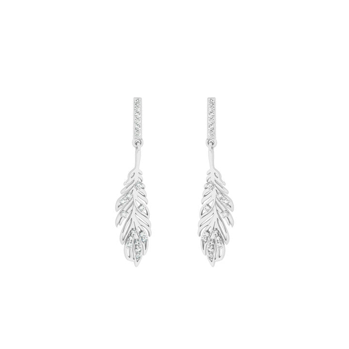 Feather Earrings Inset With Cz Silver