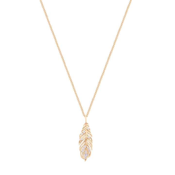Long Feather Pendant Inset With Cz Gold