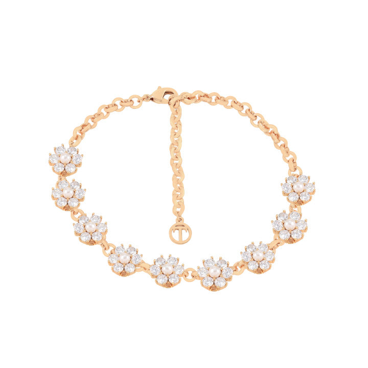 Daisy - Cz & Pearl 9 Daisy Bracelet Gold