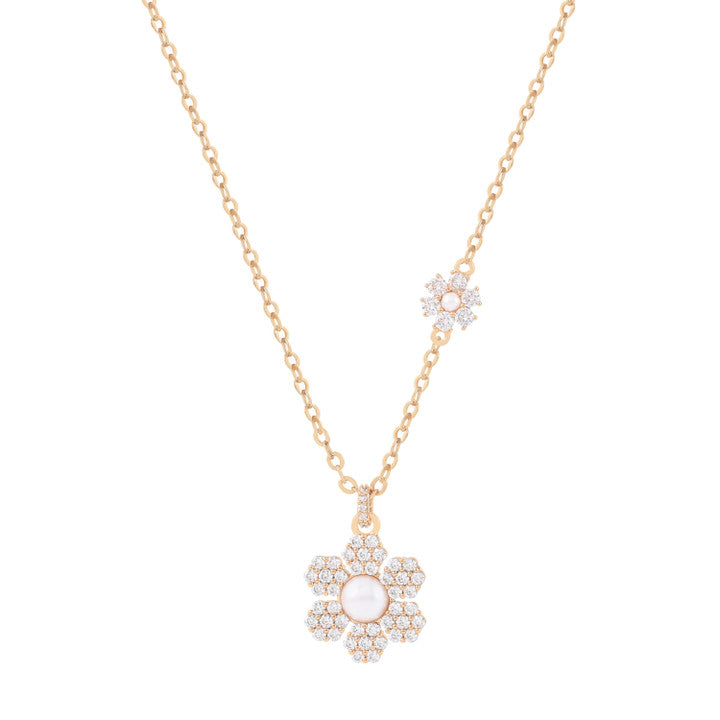 Daisy - Cz & Pearl Pendant Gold
