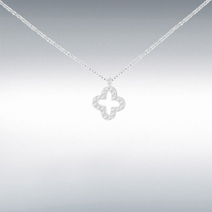 9ct White Gold CZ Petal Necklace