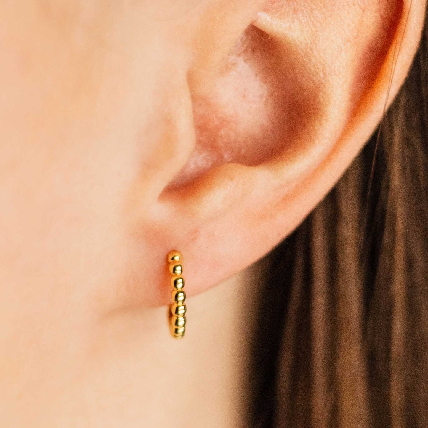 Gold Beaded Small Hoop Earrings
