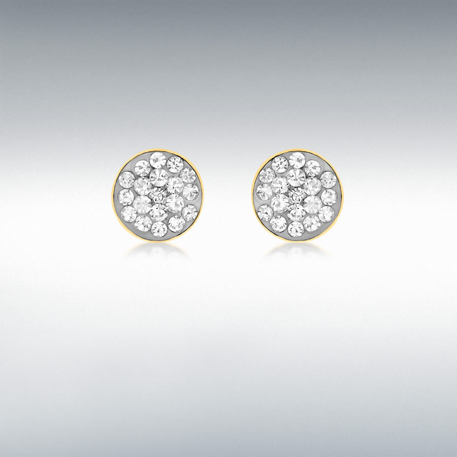 9ct Yellow Gold Pave Set CZ Disc Stud Earrings