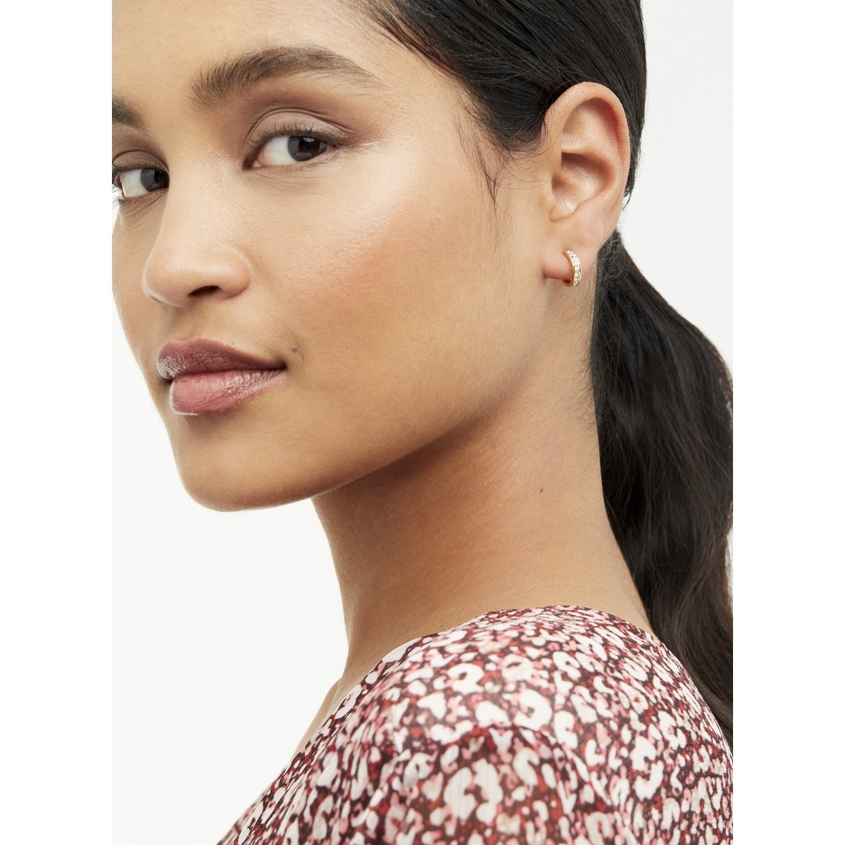 Nano Hoop Huggie Earring Gold Clear crystal