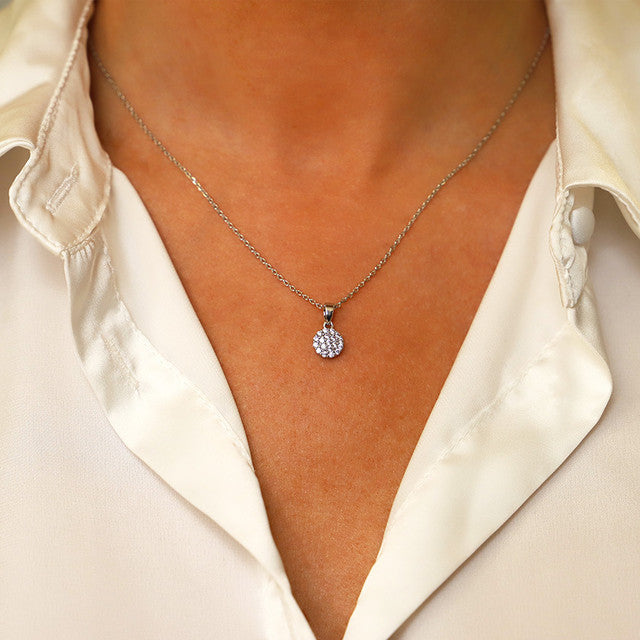 White Simple CZ Disc Drop Pendant