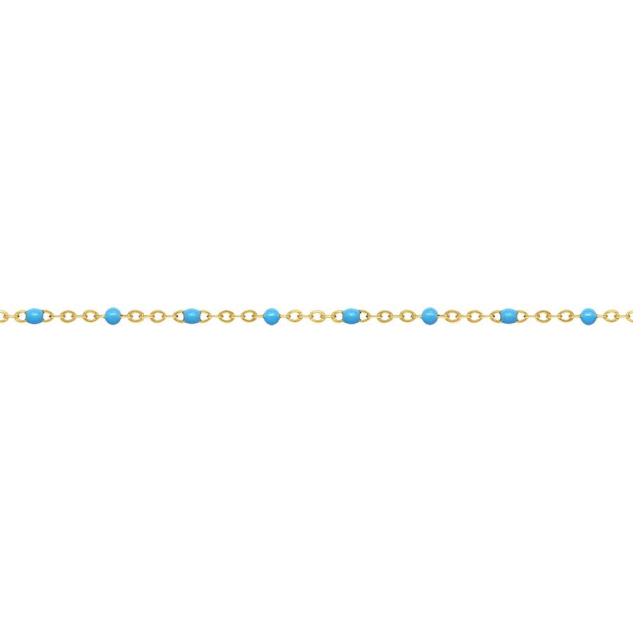 Yellow Gold Flat Cable Bracelet With Blue Epoxy Beads 21 cm