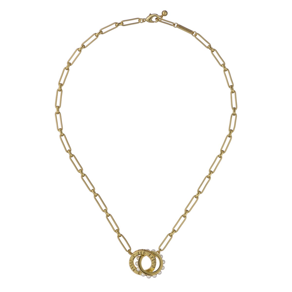 TED BAKER LOLA: Double Logo Link Necklace Gold Tone White Pearl