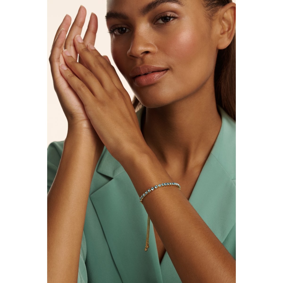 TED BAKER MELRAH: Crystal Adjustable Tennis Bracelet Gold Tone