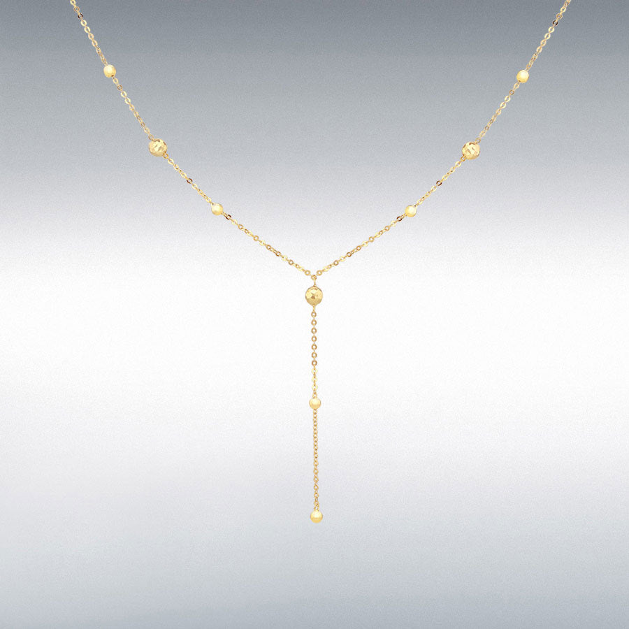 9ct Yellow Gold Diamond Cut Ball Y Necklet Adjustable