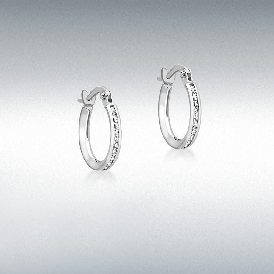 9ct White Gold CZ Hoop Earrings