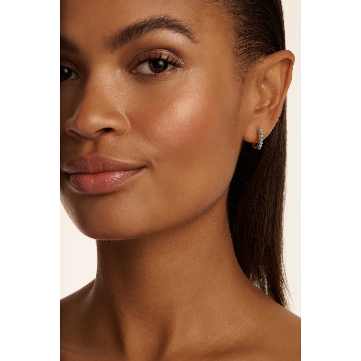 TED BAKER PERSIA: Turquoise Huggie Earrings Gold Tone