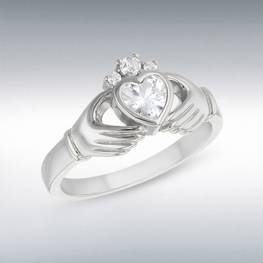 Silver Ladies Cz Claddagh Ring