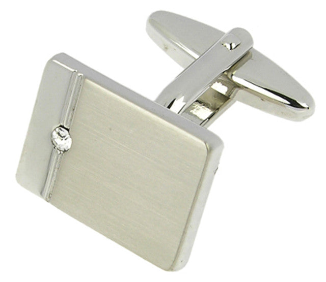 Silver Horizontal Line Single Crystal Cufflink