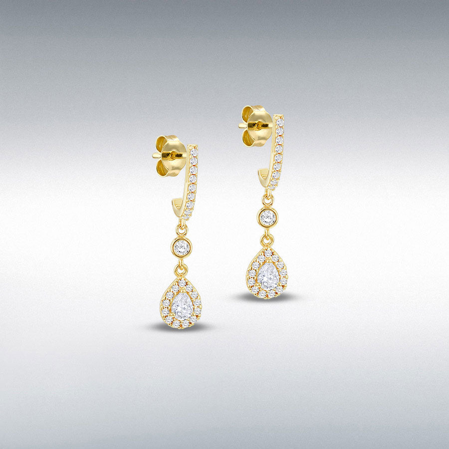 9ct Yellow Gold CZ Teardrop Halo Drop Earring