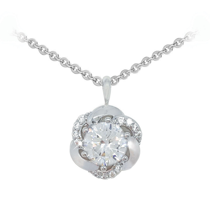 Silver Pendant Round Stone With Crystal Surround