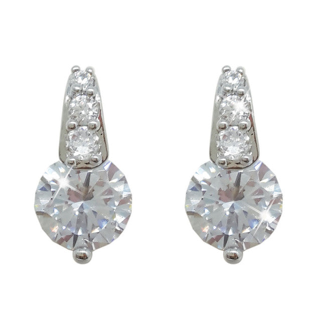 Silver Round Stud Earrings With Pave Bale