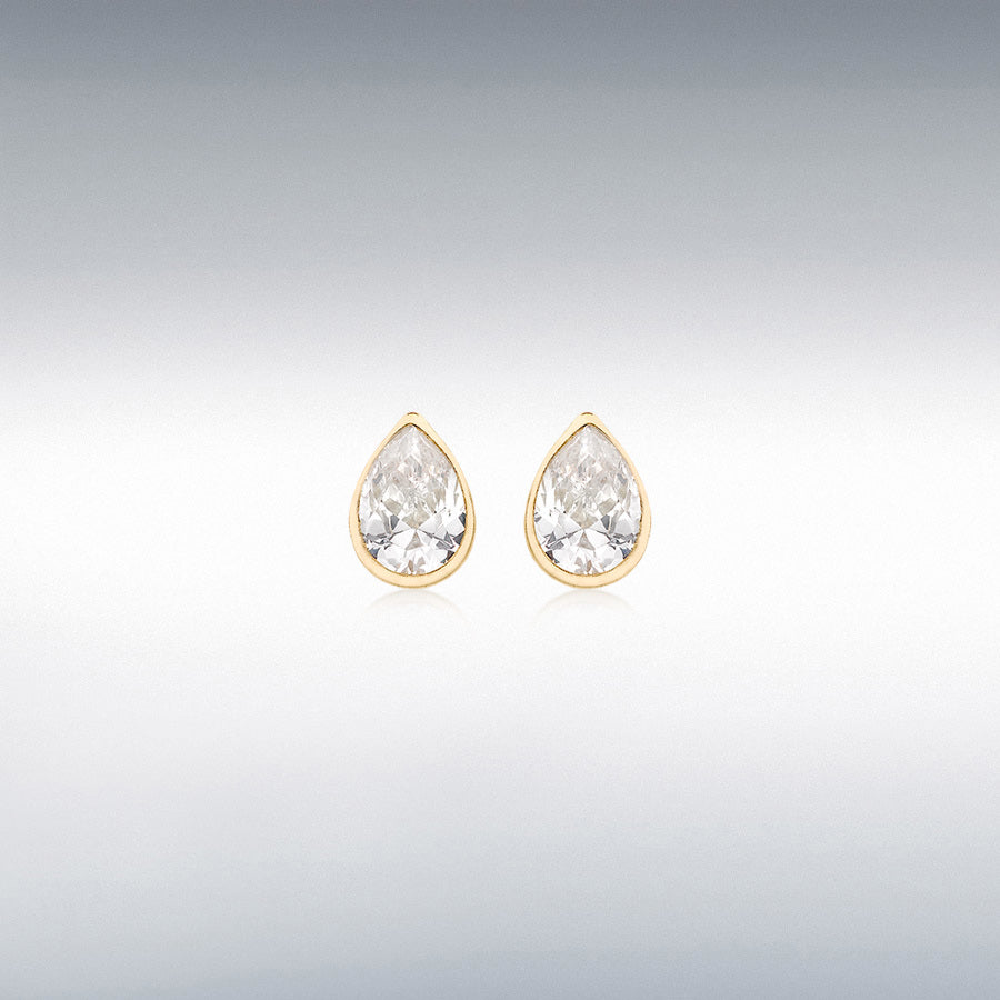 9ct Yellow Gold CZ Teardrop Stud Earrings