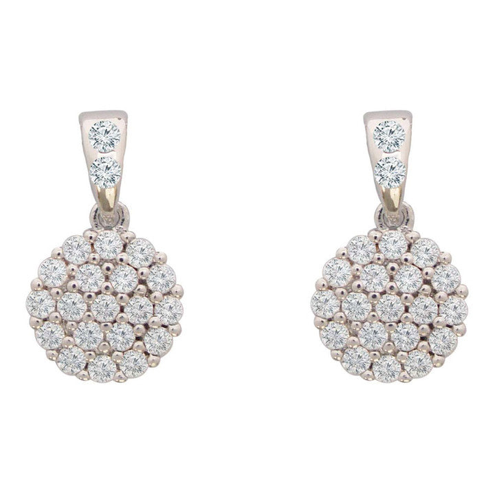 White Simple CZ Disc Drop Earrings