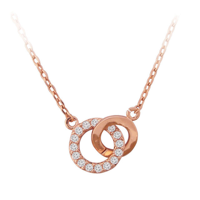 Rose Gold Polished & Crystal Circle Pendant