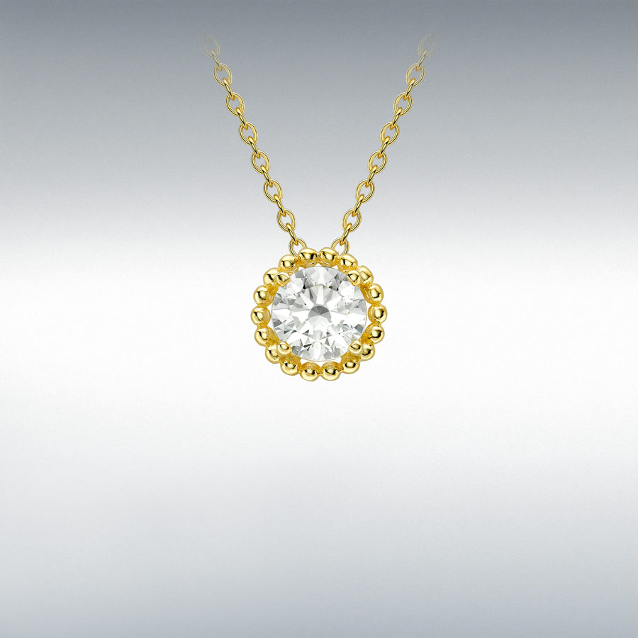 9ct Yellow Gold CZ 7mm Halo Adjustable Necklace