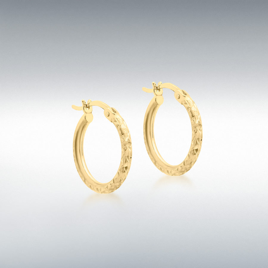 9ct Yellow Gold 15mm Diamond Cut Hoop Creole Earrings