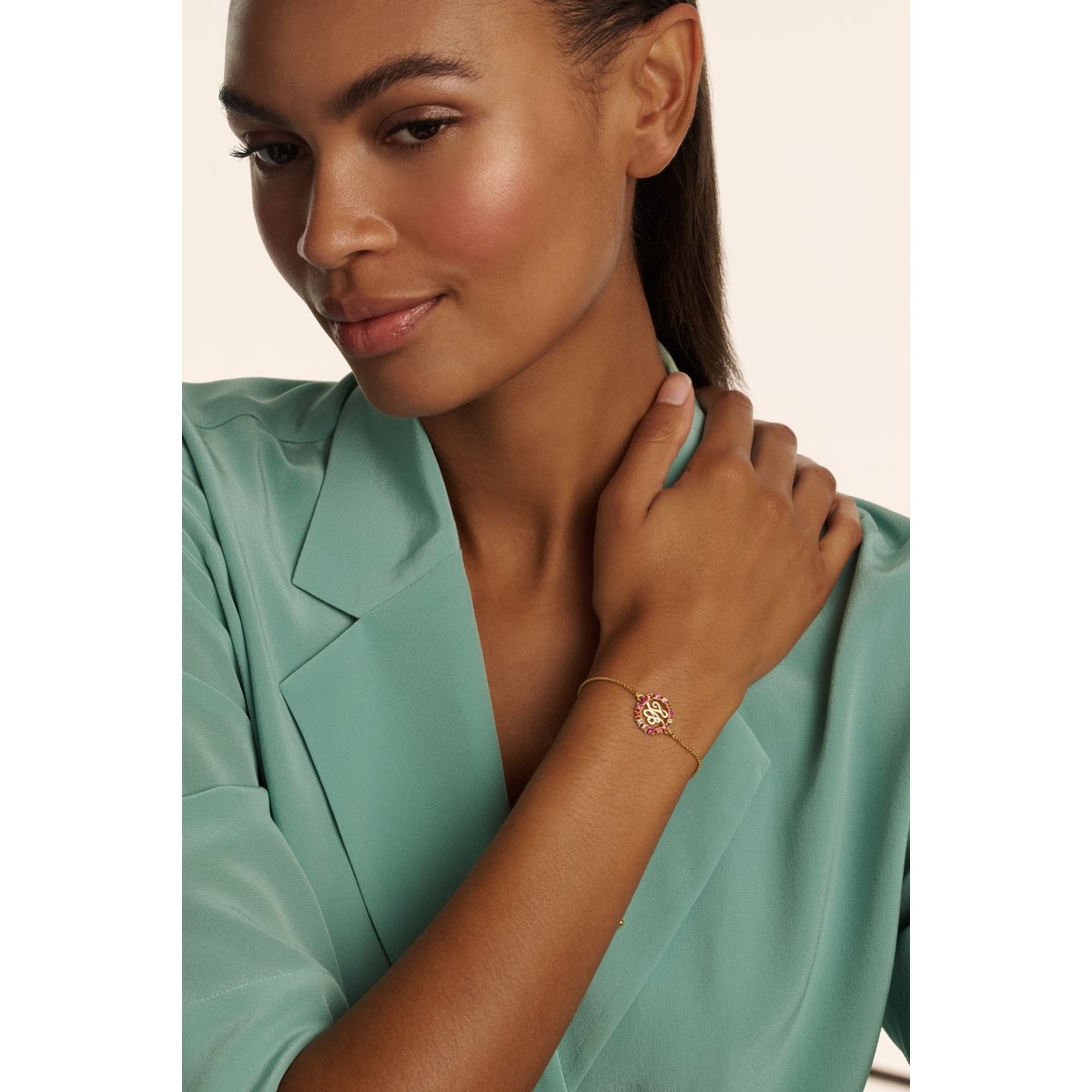 TED BAKER MOLINA: Monogram Crystal Adjustable Bracelet Gold Tone