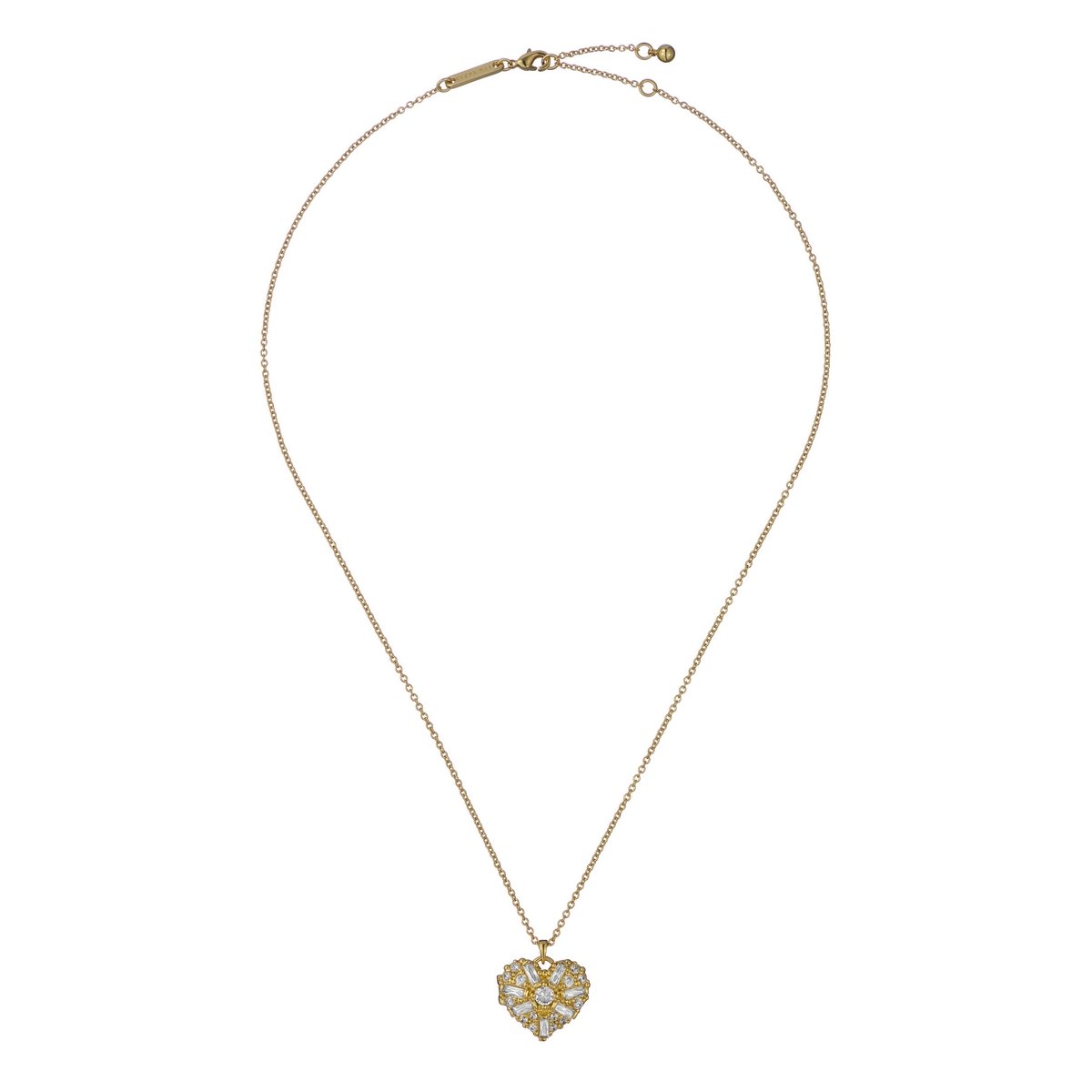 TED BAKER CHERISH: Crystal Cluster Heart Locket Pendant Necklace Gold Tone