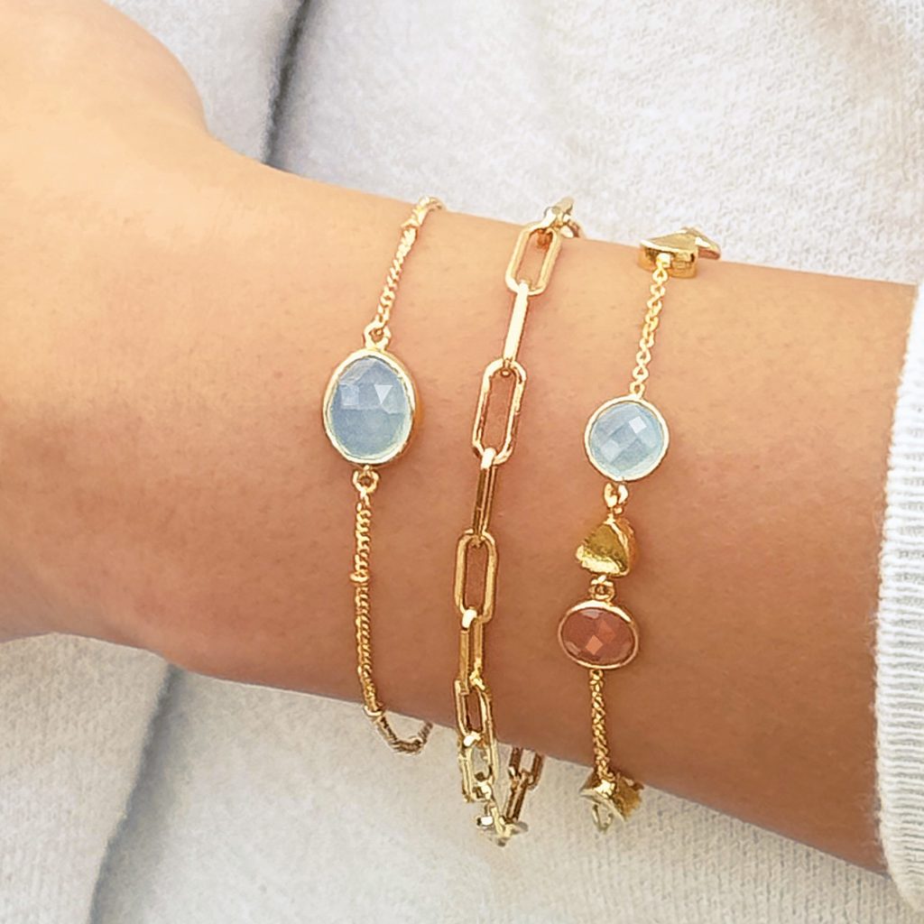 Aegean Gemstone Chain Bracelet 18ct Gold Plated, Aquamarine