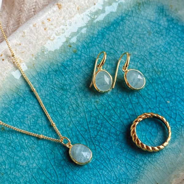 Aegean Gemstone Drop Earrings 18ct Gold Plated, Aquamarine