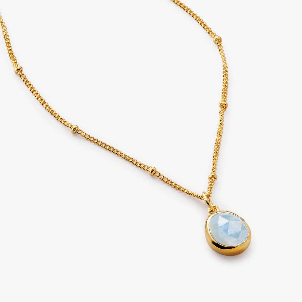 Aegean Gemstone Pendant Necklace 18ct Gold Plated, Aquamarine