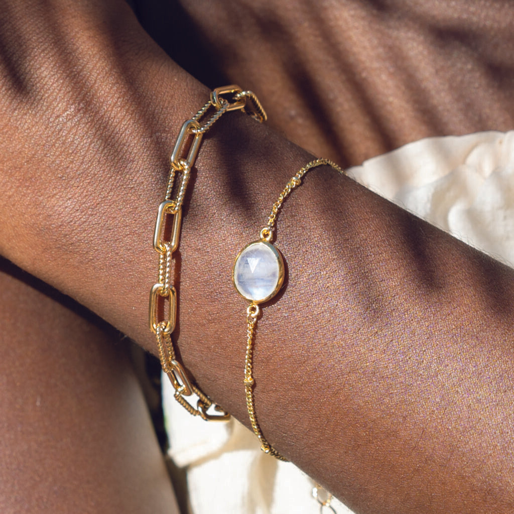 Antigua Gemstone Chain Bracelet 18ct Gold Plated, Moonstone