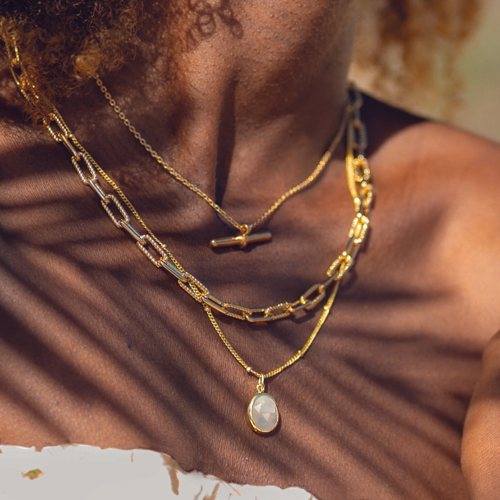 Antigua Gemstone Pendant Necklace 18ct Gold Plated, Moonstone