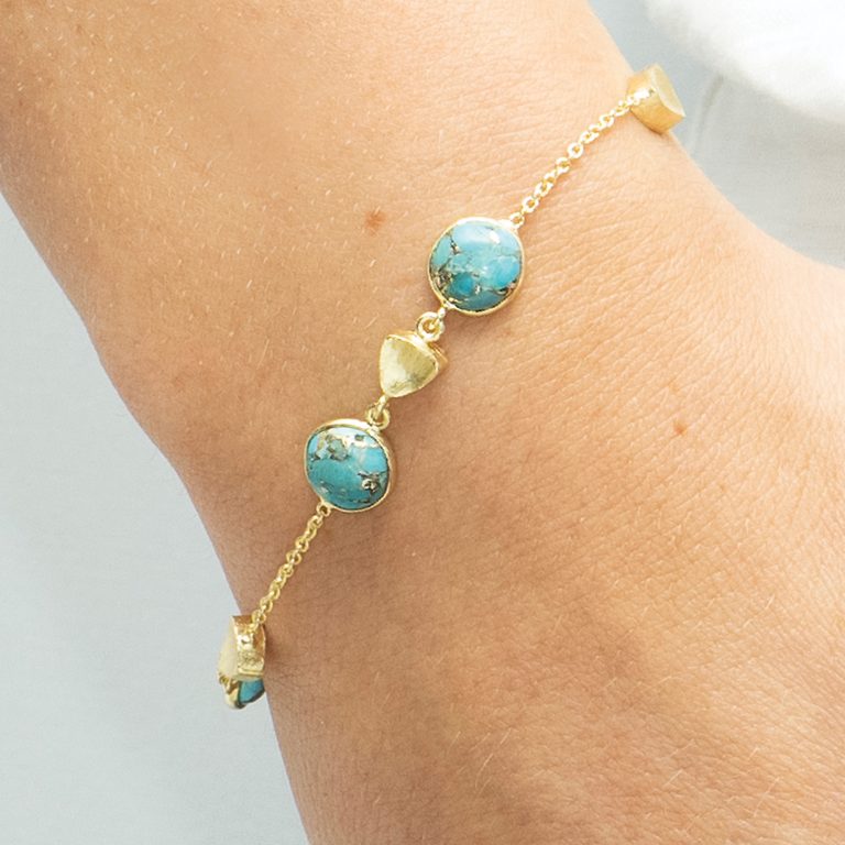 Azores Gemstone Charm Bracelet 18ct Gold Plated, Turquoise