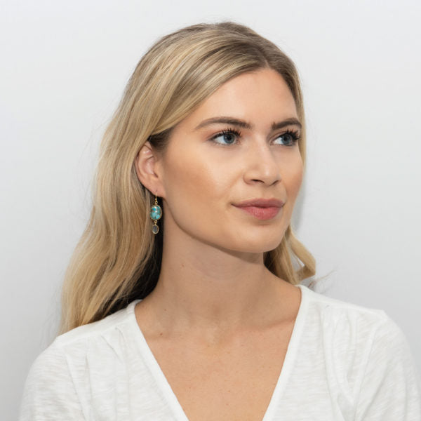 Bazaar Gemstone Drop Earrings 18ct Gold Plated, Turquoise & Labradorite