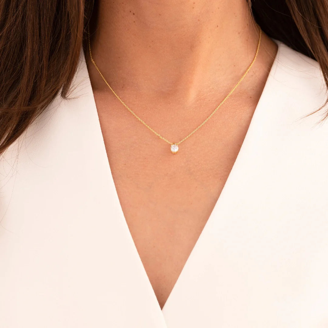 Gold Brilliant Round Cz Necklace