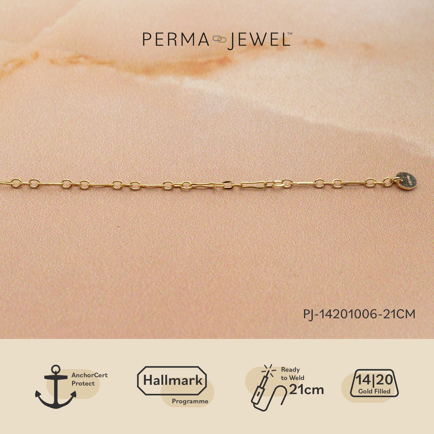 Yellow Gold Flat Long and Short Bracelet 21 cm