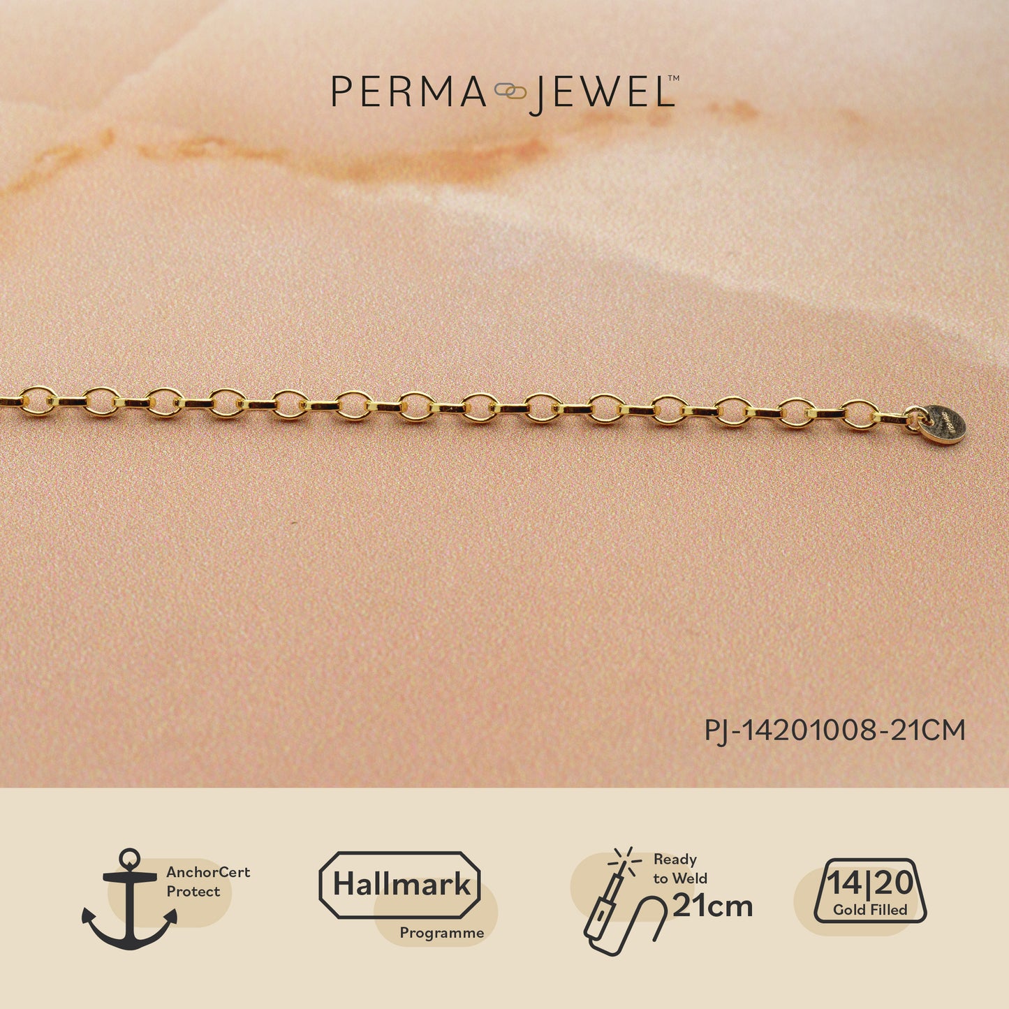 PermaJewel Yellow Gold Oval Rolo Chain Bracelet.