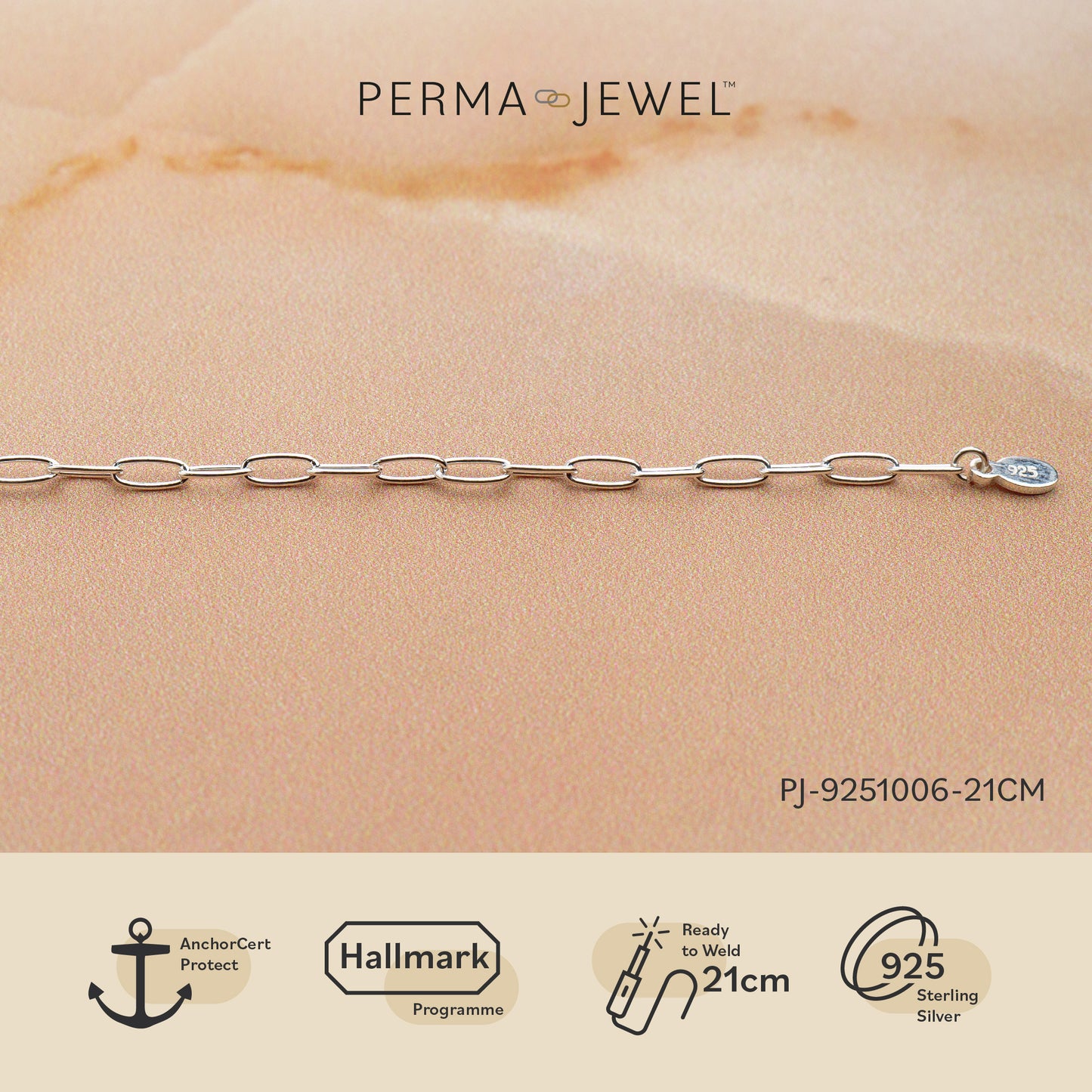 Oval Cable Chain Sterling Silver 21 cm Bracelet