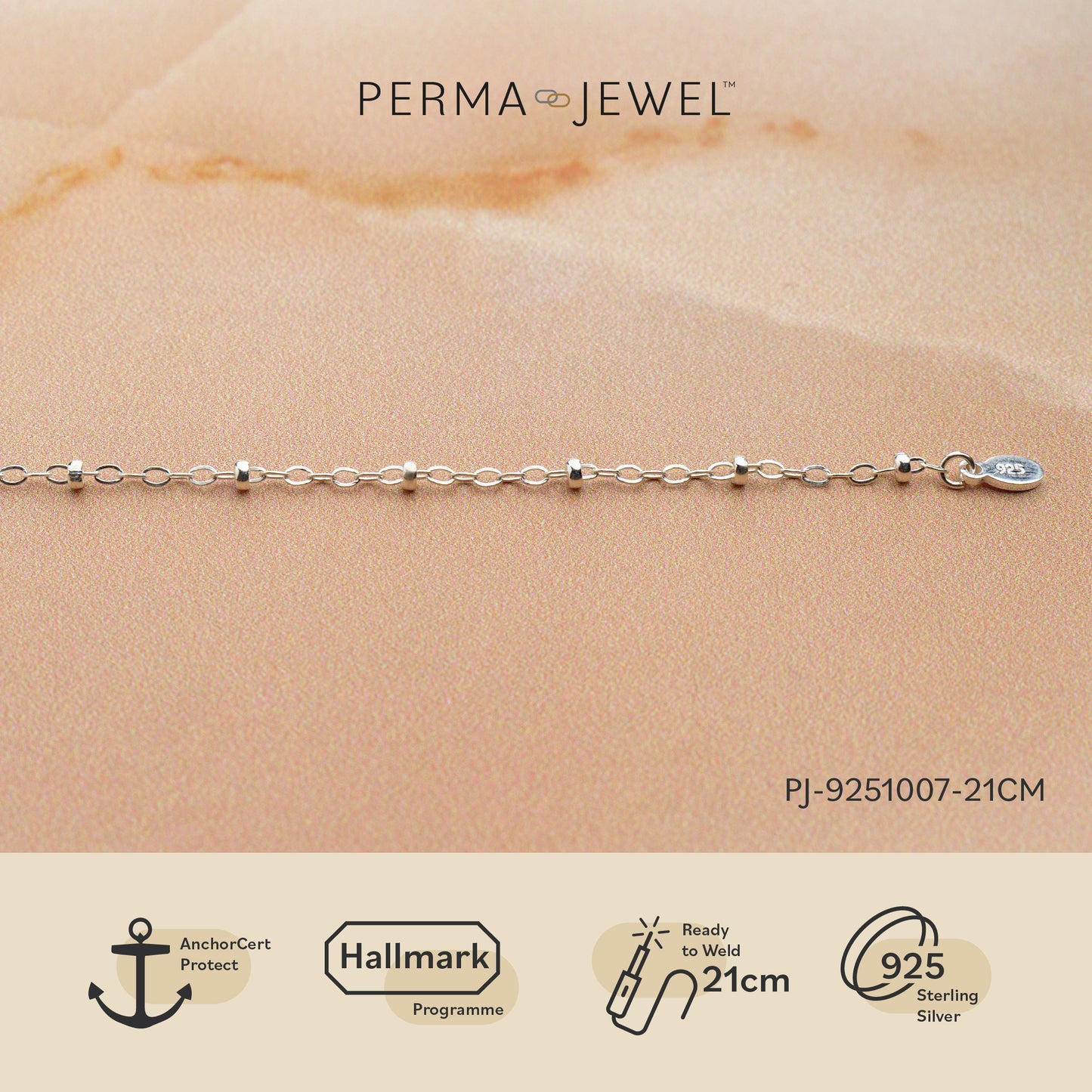 925 Sterling Silver Chain with beads for anklet