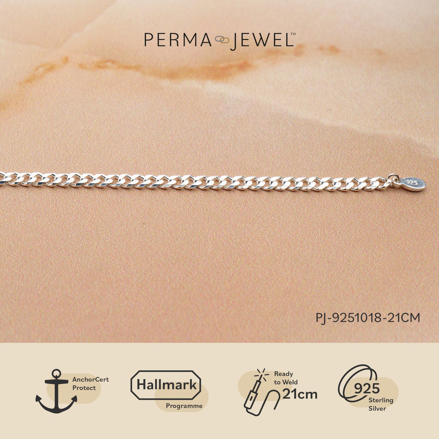 PermaJewel Curb Chain Bracelet Sterling Silver